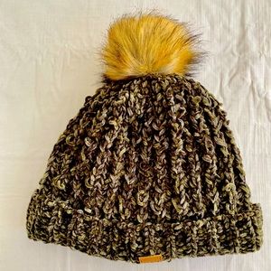 Panache Lined Woven Faux Fur Pom Pom Winter Knit Hat Cap Beanie